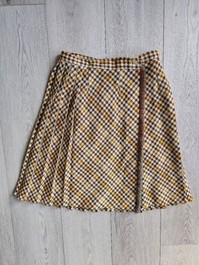Vintage Casualaire Montreal Wool Houndstooth Pleated Academia Skirt, XXS / XS